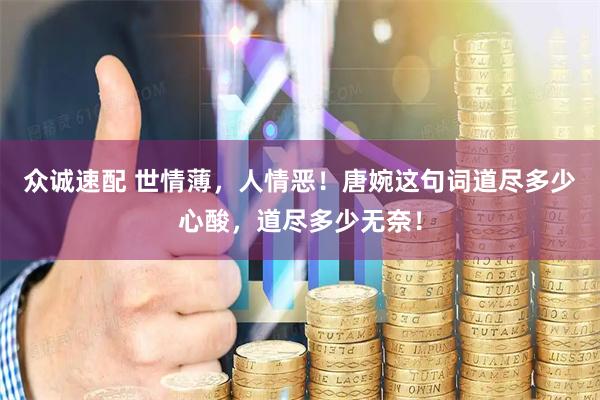 众诚速配 世情薄，人情恶！唐婉这句词道尽多少心酸，道尽多少无奈！